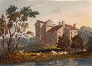 Branxholme Castle. a manor house in Scotland. west of the village of Branxholme in the Scottish