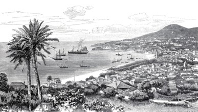 View of Funchal in 1890. Madeira. Portugal. Historical. authentic. digitally restored reproduction