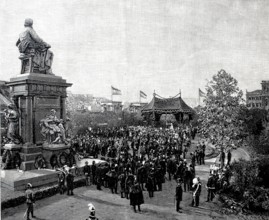 The unveiling of the Deak Monument. statue of Ferenc Deak. in Budapest on 29 September 1887.