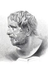 Seneca. Roman bust from the museum in Naples. 1880. Italy. Historical. authentic. digitally
