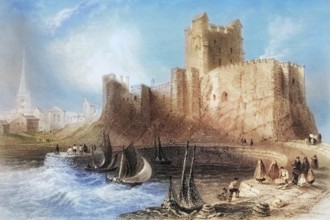 Carrickfergus Castle. County Antrim. Ireland. from The Scenery and Antiquities of Ireland. 1841.