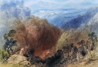 Powerscourt from the Dargle. County Wicklow. Ireland. from The Scenery and Antiquities of Ireland.