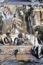 The arrest of Anne Boleyn for high treason on May 2. 1536. She was taken to the Tower of London.