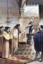 Edward VI presented Cardinal Cranmer with a warrant for Joan Bocher's arrest. Her first conflict