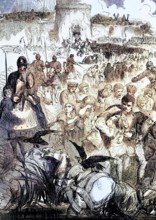 The withdrawal of the citizens during the Siege of Calais in the spring of 1558 during the Italian