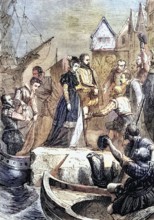Mary. Queen of Scots. lands in Leith. Scotland. After the burning of Holyroodhouse during the Raid