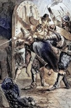 The arrest of Guy Fawkes (1570-1606) on 5 November 1605. as a member of a group of English