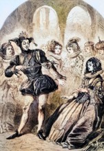 An English court jester entertains Spanish ladies during a visit by Prince Charles to Madrid. The