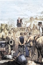 Protestant service in a Puritan camp during the English Civil War. 1643. England. digital