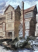 The richly decorated Tudor hall of an English lord of the manor around 1700. England. digital