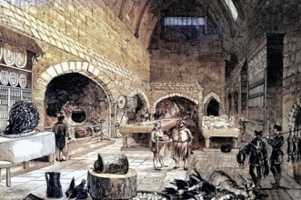 The kitchen of Queen Elizabeth I from the 16th century. England. digital reproduction of a