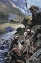 Beachcombers plunder the body of Sir Cloudesley Shovell (1650 to 1707). whose famous career as