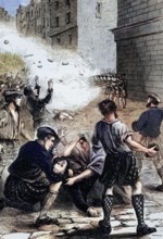 Soldiers shoot at rioters during the Glasgow Riots over the beer tax imposed in 1723. The nine dead