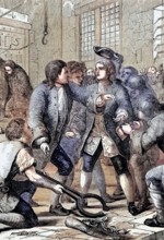 A debtor is admitted to Fleet Prison. During the reign of George II. the prison was used primarily