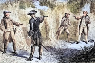 The pistol duel between politician Samuel Martin and John Wilkes. another more radical politician.