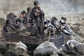 George Washington crosses the Delaware River on the night of December 25-26. 1776. during the
