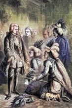 A group of visitors from the North American colonies at the court of George III in London. 1777.