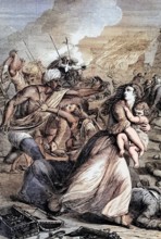 The troops of Tippoo Sahib or Tipu Sahib. Sultan of Mysore (1782 to 1799). plunder Madras in 1772.