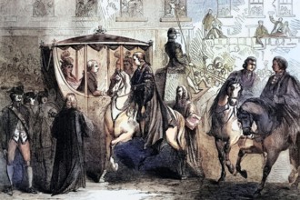 On his way to a Thanksgiving service at St. Paul's Cathedral in 1789. King George III receives the