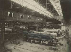 Locomotives under construction at the Ansaldo workshops in the Sanpierdarena district of Genoa.