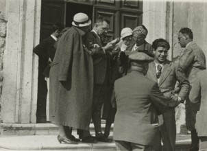 On the steps of a church.