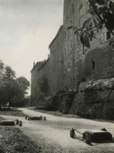 Buonconsiglio Castle in Trento and, in the foreground, the areas where Cesare Battisti, Fabio Filzi and Damiano Chiesa were executed. after July 1916 and before 1928