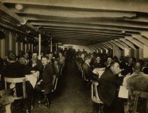 The third-class mess hall of the transatlantic liner Giulio Cesare