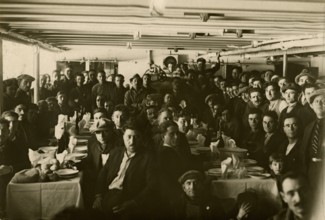 The third-class dining hall of the ocean liner Conte Verde