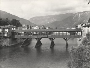 View of Bassano del Grappa with the bridge over the Brenta River.