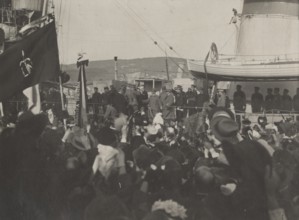 King Victor Emmanuel III disembarks in Trieste from the destroyer Audace.