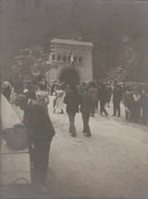Touring Club Italiano Members in front of the Simplon tunnel at the Iselle border crossing.