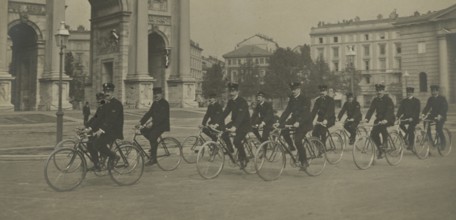 Civic guards cyclists going to take up service. 1905