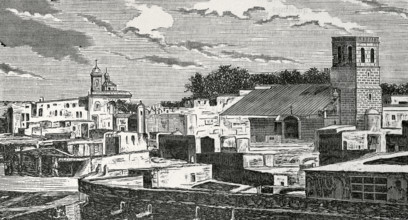 Almeria, Andalusia, Spain. General view of the city. Engraving. Cronica General de Espana, Historia