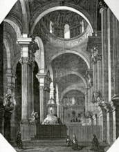 Jaen, Andalusia, Spain. Interior view of the Cathedral of the Assumption. Engraving. Cronica