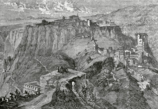 Ronda, province of Malaga, Andalusia, Spain. General view of the town. Engraving. Cronica General
