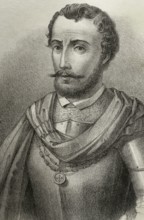 Diego Hurtado de Mendoza y Pacheco (1503-1575). Spanish poet and diplomat. Portrait. Lithography.