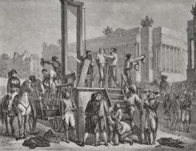 French Revolution. Public execution by guillotin of Maximilien Robespierre (1758-1794) and Louis