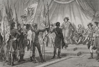 French Revolutionary Wars (1792-1802). Joachim Murat (1767-1815) presents to the Directory the