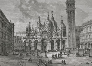 Italy. Venice. St Mark's Square. Engraving by Tauxier, 1879.