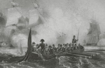 Napoleonic Wars. Napoleon facing the fire of an English frigate, 1804. Boulogne-sur-Mer, France.