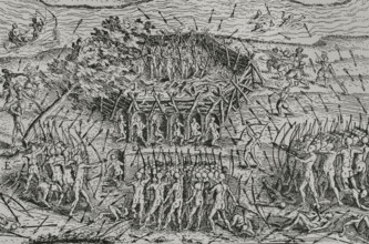 French troops under Samuel de Champlain (c. 1567-1635), fighting alongside allied native tribes