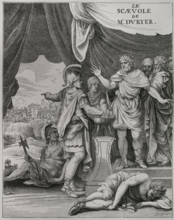 Illustration for the frontispiece of ""Scevole"" by French playwright Pierre du Ryer (1605-1658).