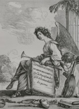 Illustration for the frontispiece of ""Oeuvres poetiques"" by French playwright and poet Jean