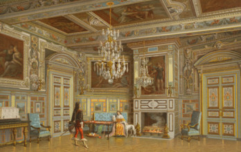France. Palace of Fontainebleau. Chambre Ovale. Lithograph by Nordmann. Chromolithography. XVIIme