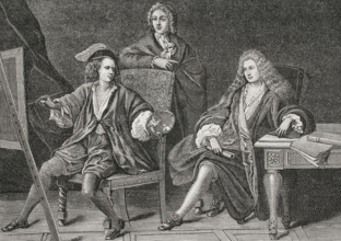 France. Composer André Campra (1660-1744), seated on the right; librettist Antoine Danchet
