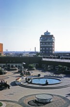 Control Tower from rooftop  garden, Heathrow airport, London, England, UK September 1959.