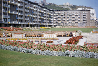 Flower beds and gardens, the Gateway Flats, Marine Parade, Dover, Kent,England, UK early 1960s