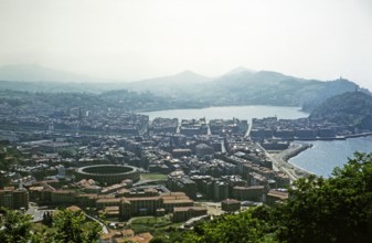 Oblique aerial view over city of San Sebastian, Donostia‚ San Sebastian, northern Spain 1959.