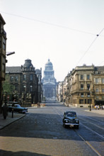 View to Palace of Justice, Rue de la Regence, Brussels, Belgium, Europe late 1950s - Fiat Topolino