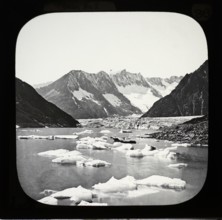 Magic lantern slide of Alpine glacier in Switzerland Le lac de Märjele, Aletschhorn, Märjele Lake,